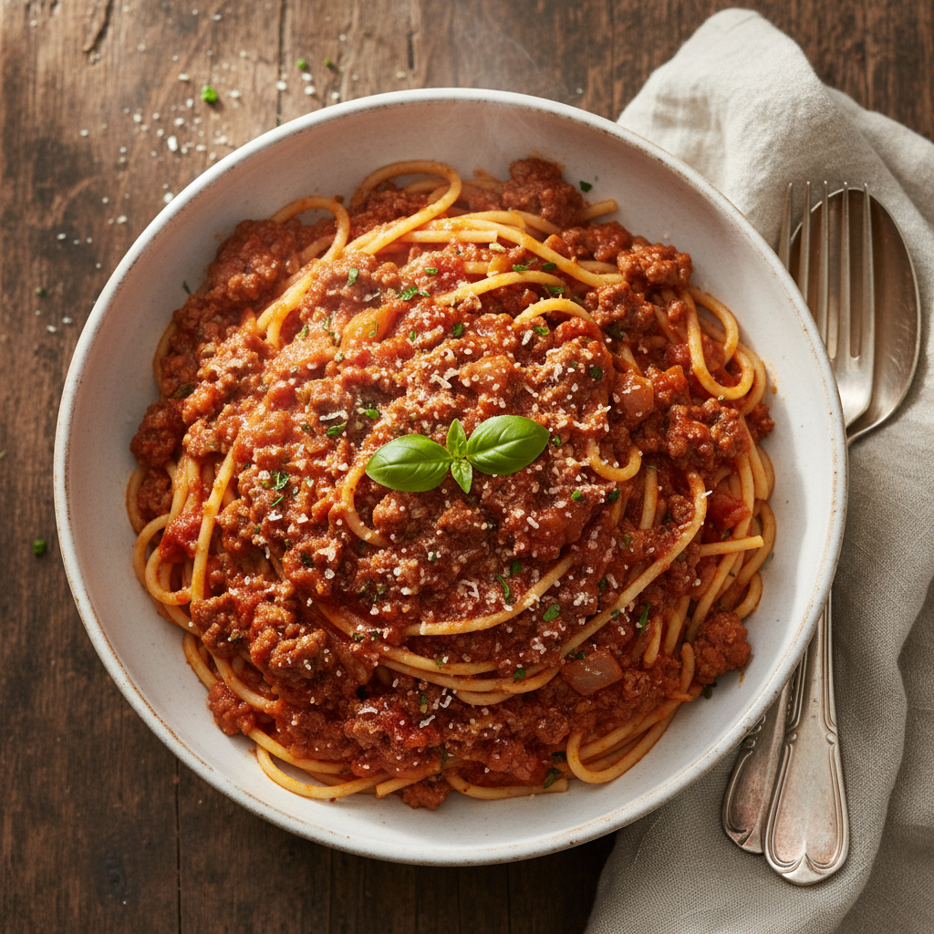 Spaghetti with Hearty Beef Tomato Meat Sauce recipe