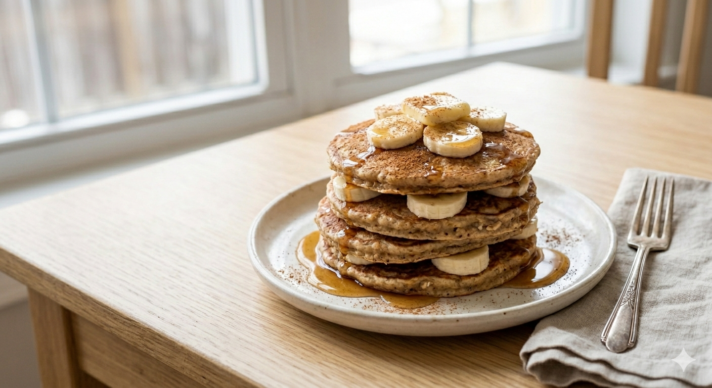 Cinnamon Banana Oat Pancakes recipe