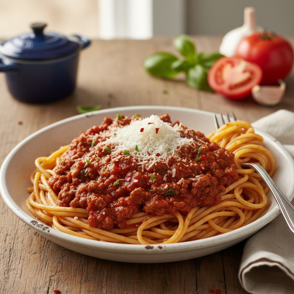Classic Spaghetti with Hearty Beef Tomato Meat Sauce