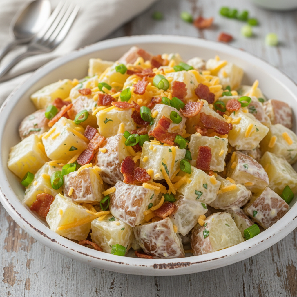 Loaded Baked Potato Salad with Bacon and Cheddar recipe