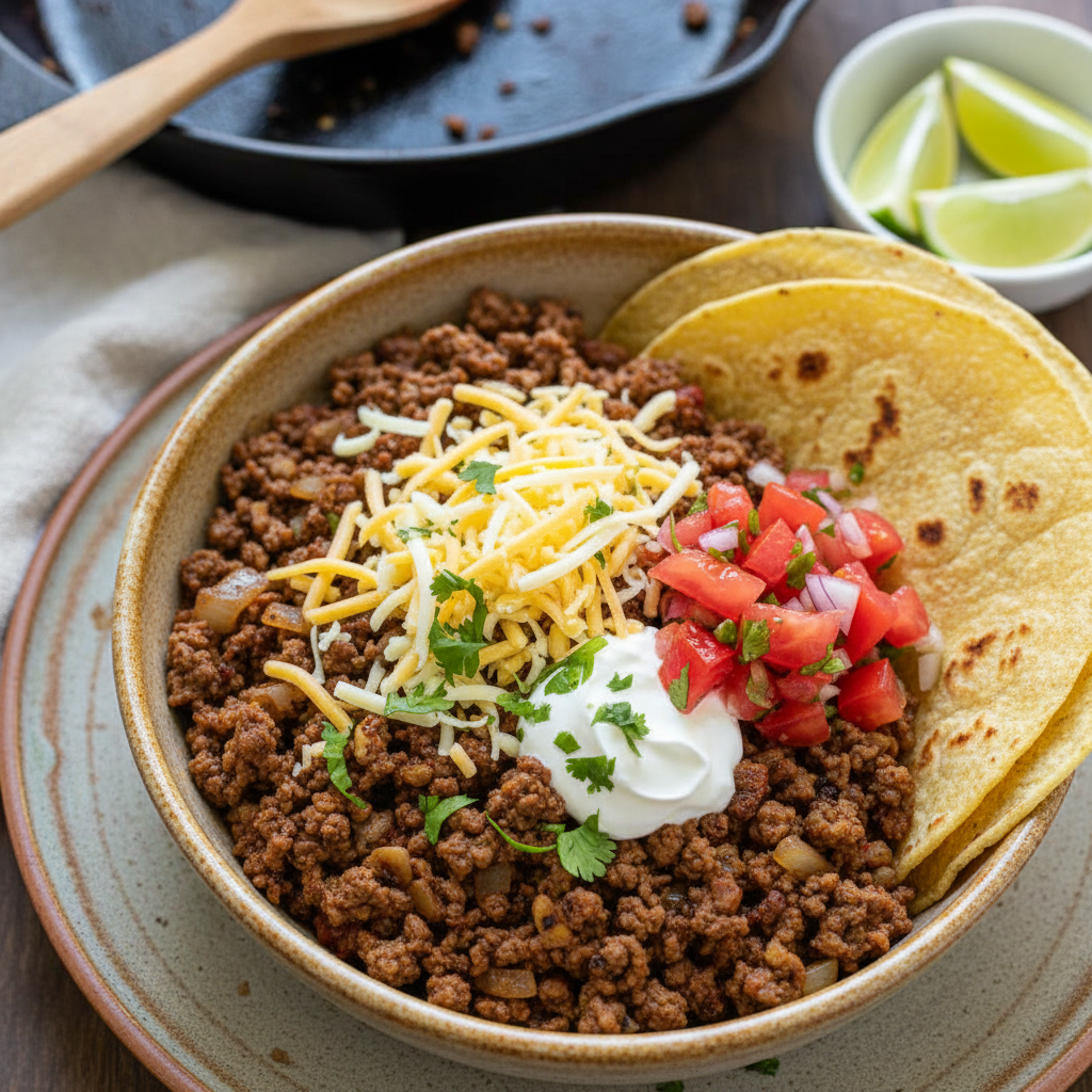 Skillet Ground Beef Taco Meat with Homemade Seasoning recipe