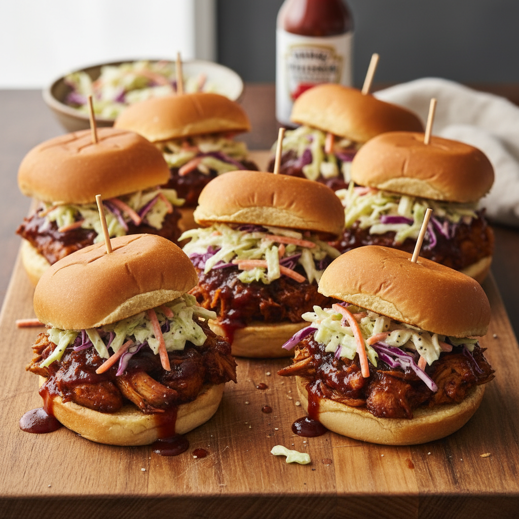 BBQ Pulled Chicken Sliders with Tangy Coleslaw recipe